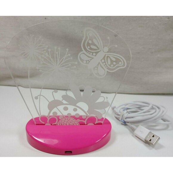 Butterfly Flower LED Night Light Lamp With USB Cable Pink Clear Acrylic Panel - Picture 7 of 8